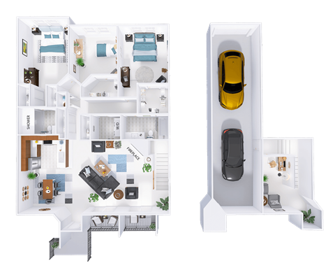 Floor plan for 3 beds, 2 baths, 2207 sqft